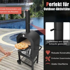 Holzbefeuerter Pizzaofen freistehender Gartengrill mit 2 Rädern robuster Pizzagrill für den Außenbereich