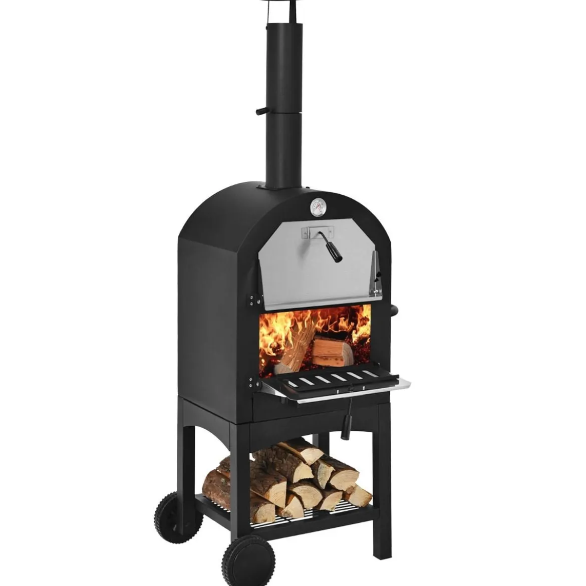 Holzbefeuerter Pizzaofen freistehender Gartengrill mit 2 Rädern robuster Pizzagrill für den Außenbereich