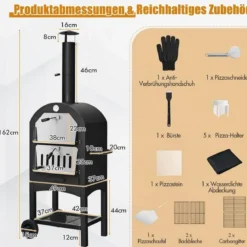 Holzbefeuerter Pizzaofen freistehender Gartengrill mit 2 Rädern robuster Pizzagrill für den Außenbereich