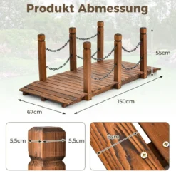 Holzbrücke mit Geländer Gartenbrücke Belastbar bis 120 kg Teichbrücke Zierbrücke Dekobrücke