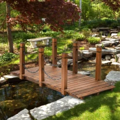 Holzbrücke mit Geländer Gartenbrücke Belastbar bis 120 kg Teichbrücke Zierbrücke Dekobrücke