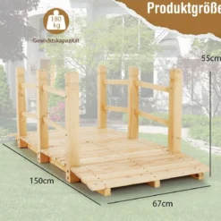 Holzbrücke mit Geländern Gartenbrücke bis 100 kg Belastbar Brücke aus Massivem Tannenholz