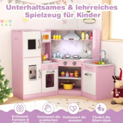 Holz Eck Kinderküche mit Licht & Sound & Tafel & Zubehör Kinderküche Spielküche Holzküche