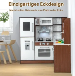 Holz Eck-Spielküche mit Lichtern & Geräuschen Spielküchen Kinder Holzküchenset Braun