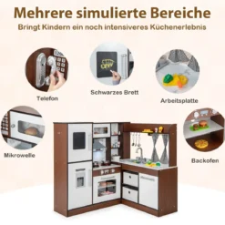 Holz Eck-Spielküche mit Lichtern & Geräuschen Spielküchen Kinder Holzküchenset Braun