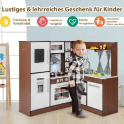 Holz Eck-Spielküche mit Lichtern & Geräuschen Spielküchen Kinder Holzküchenset Braun