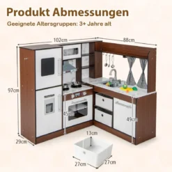 Holz Eck-Spielküche mit Lichtern & Geräuschen Spielküchen Kinder Holzküchenset Braun
