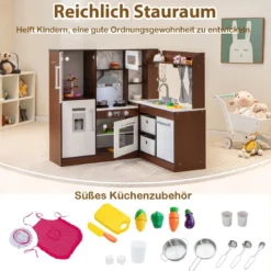 Holz Eck-Spielküche mit Lichtern & Geräuschen Spielküchen Kinder Holzküchenset Braun