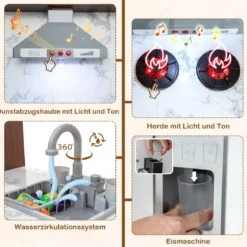 Holz Eck-Spielküche mit Lichtern & Geräuschen Spielküchen Kinder Holzküchenset Braun