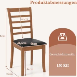 Holz-Esszimmerstuhl-Set aus 2 modern gepolsterter Küchenstuhl mit Gummibaumholz-Beinen Schwarz