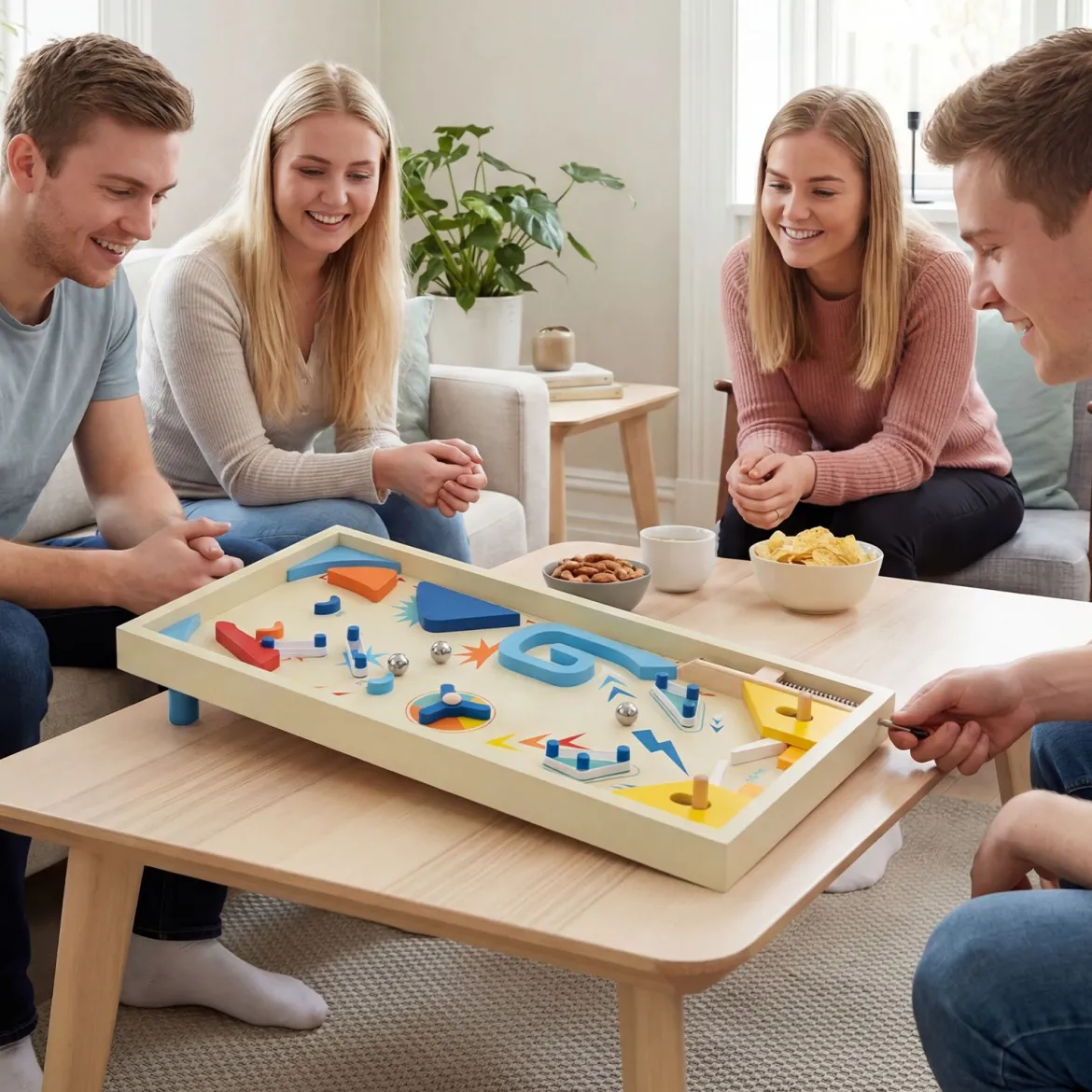 Holz Flipper Mit Rotierender Leiste 3 Kugeln Geschicklichkeitsspiel für Kinder ab 6 Jahren Bunt