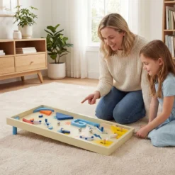 Holz Flipper Mit Rotierender Leiste 3 Kugeln Geschicklichkeitsspiel für Kinder ab 6 Jahren Bunt