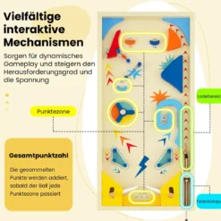 Holz Flipper Mit Rotierender Leiste 3 Kugeln Geschicklichkeitsspiel für Kinder ab 6 Jahren Bunt