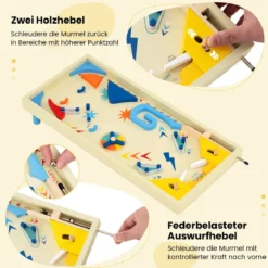 Holz Flipper Mit Rotierender Leiste 3 Kugeln Geschicklichkeitsspiel für Kinder ab 6 Jahren Bunt