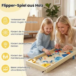 Holz Flipper Mit Rotierender Leiste 3 Kugeln Geschicklichkeitsspiel für Kinder ab 6 Jahren Bunt