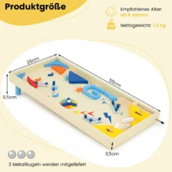 Holz Flipper Mit Rotierender Leiste 3 Kugeln Geschicklichkeitsspiel für Kinder ab 6 Jahren Bunt