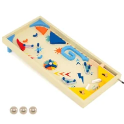 Holz Flipper Mit Rotierender Leiste 3 Kugeln Geschicklichkeitsspiel für Kinder ab 6 Jahren Bunt