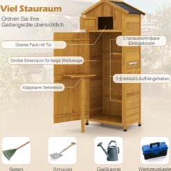 Holz Gartenschrank mit Abschließbarer Scheunentür & Klappbarer Seitentisch & Herausnehmbare Regale