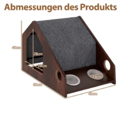 Holz-Katzenhaus für Indoor-Katzen vielseitiger Katzen-Condof Möbel mit Futterstation abnehmbares Dach Braun
