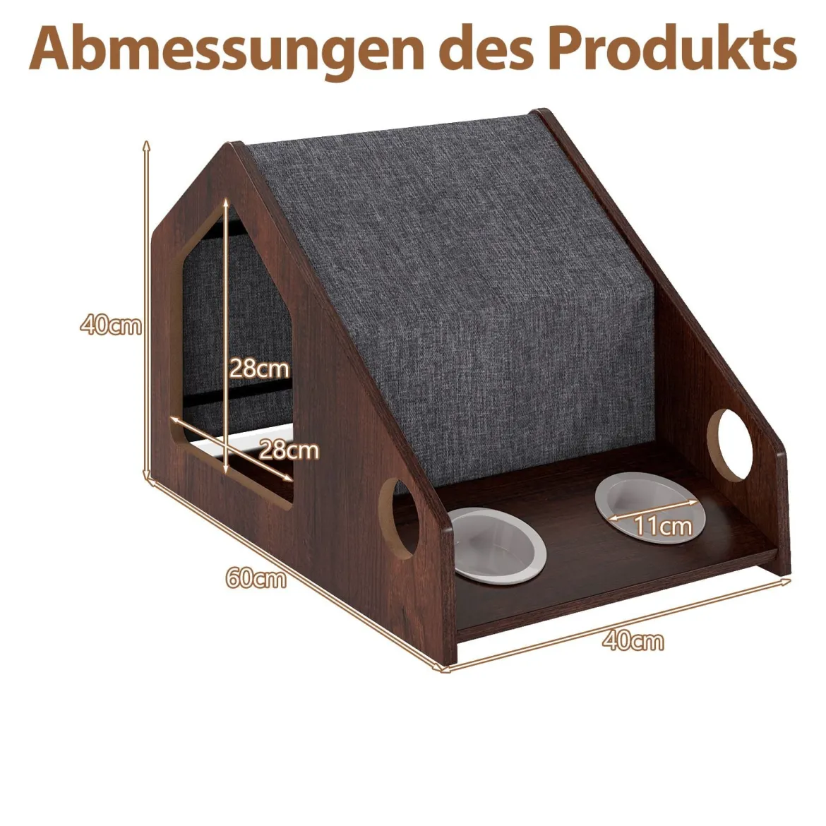 Holz-Katzenhaus für Indoor-Katzen vielseitiger Katzen-Condof Möbel mit Futterstation abnehmbares Dach Braun