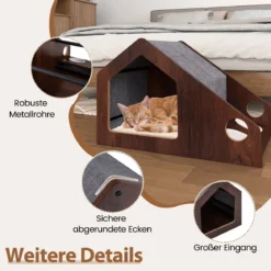 Holz-Katzenhaus für Indoor-Katzen vielseitiger Katzen-Condof Möbel mit Futterstation abnehmbares Dach Braun