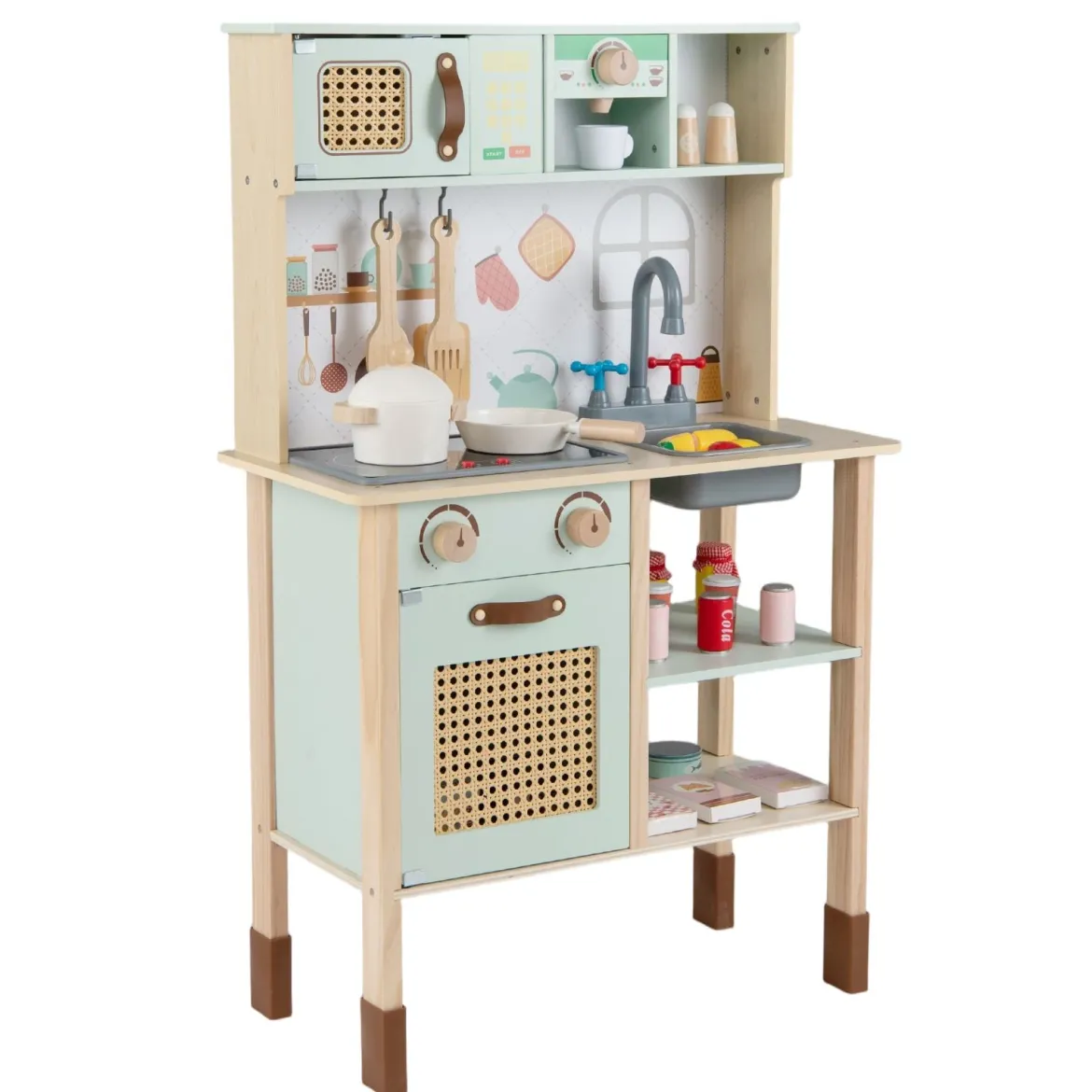 Holzküche für Kinder Spielküche aus Holz mit Licht & Sound Kinderküche mit Zubehör Grün