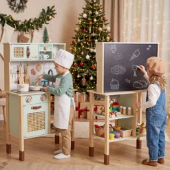 Holzküche für Kinder Spielküche aus Holz mit Licht & Sound Kinderküche mit Zubehör Grün