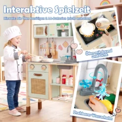 Holzküche für Kinder Spielküche aus Holz mit Licht & Sound Kinderküche mit Zubehör Grün