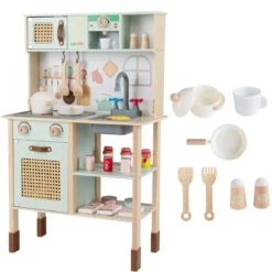 Holzküche für Kinder Spielküche aus Holz mit Licht & Sound Kinderküche mit Zubehör Grün