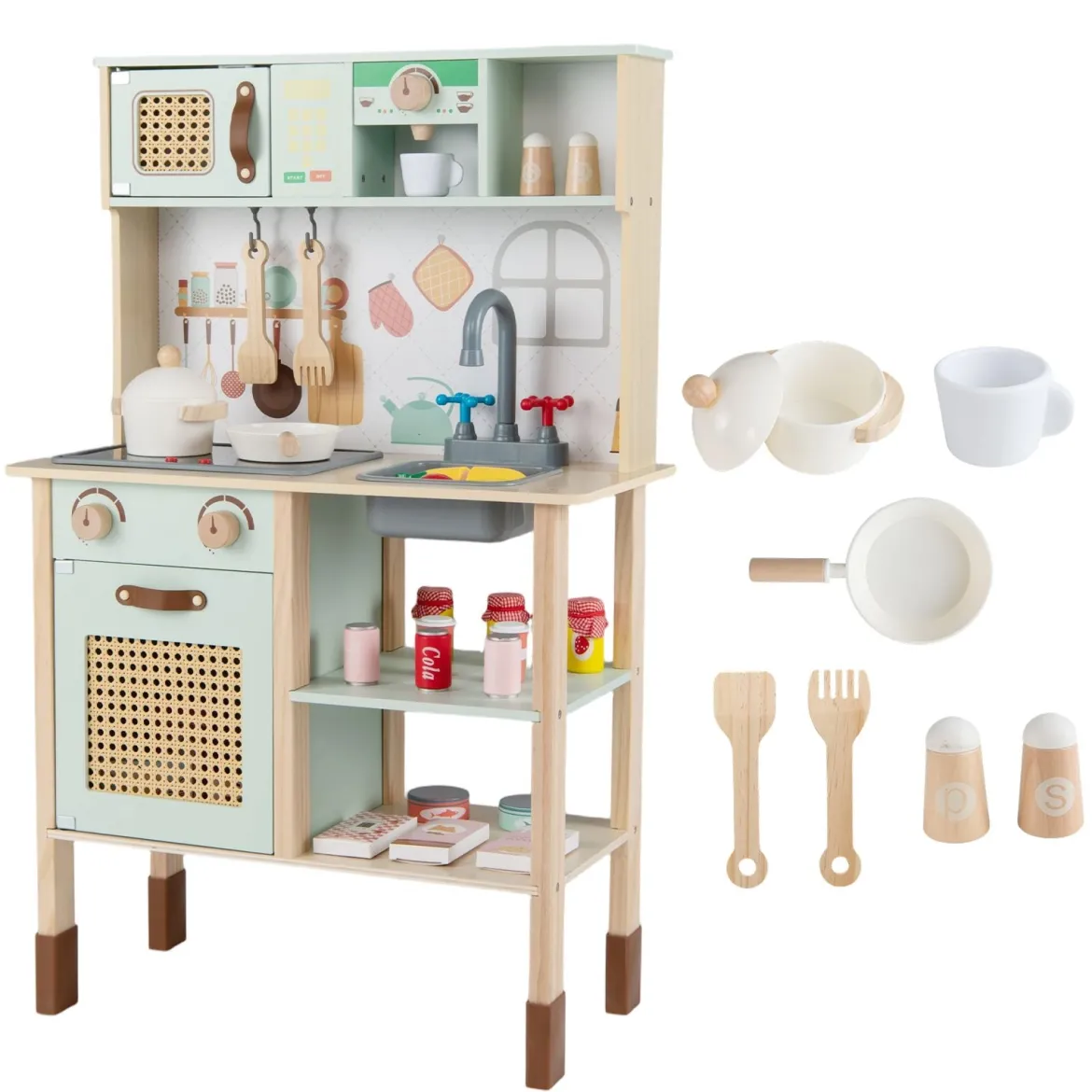 Holzküche für Kinder Spielküche aus Holz mit Licht & Sound Kinderküche mit Zubehör Grün