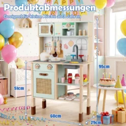 Holzküche für Kinder Spielküche aus Holz mit Licht & Sound Kinderküche mit Zubehör Grün