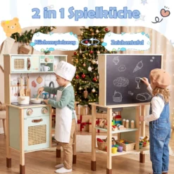Holzküche für Kinder Spielküche aus Holz mit Licht & Sound Kinderküche mit Zubehör Grün