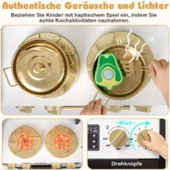 Holz Kinderküche mit Herd & Spüle Holzküche mit Licht & Sound Spielküche inkl. Zubehör Schwarz