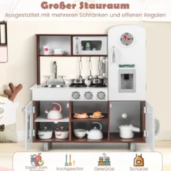 Holz Kinderküche mit Licht & Sound & Herd & Mikrowelle & Ofen & Utensilien Spielküche