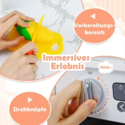 Holz Kinderküche mit Licht & Sound & Wasserspender & Waschmaschine & Zubehör Spielküche