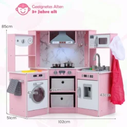 Holz Kinderküche mit Licht & Sound & Wasserspender & Waschmaschine & Zubehör Spielküche