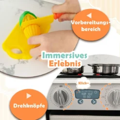 Holz Kinderküche mit Licht & Sound & Wasserspender & Waschmaschine & Zubehör Spielküche