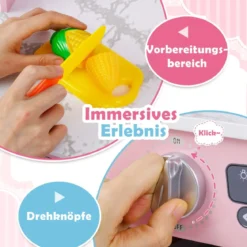 Holz Kinderküche mit Licht & Sound & Wasserspender & Waschmaschine & Zubehör Spielküche