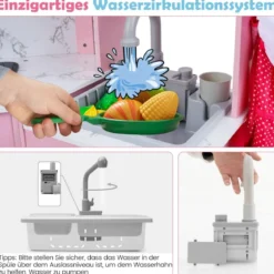 Holz Kinderküche mit Licht & Sound & Wasserspender & Waschmaschine & Zubehör Spielküche