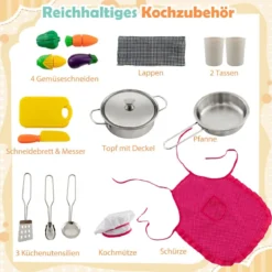 Holz Kinderküche mit Licht & Sound & Wasserspender & Waschmaschine & Zubehör Spielküche