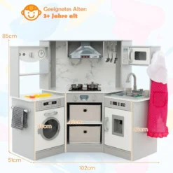 Holz Kinderküche mit Licht & Sound & Wasserspender & Waschmaschine & Zubehör Spielküche