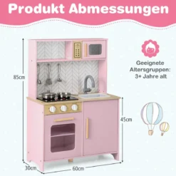 Holz Kinderküche mit Mikrowelle & Herd & Spüle & Backofen Spielküche Kinder Küche Rosa