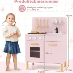 Holz Kinderküche mit 10 Zubehör Spielküche mit Licht & Sound SpielzeugkücheKüchen Spielset
