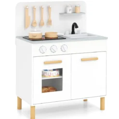 Holz Kinderküche mit 10 Zubehör Spielküche mit Licht & Sound SpielzeugkücheKüchen Spielset