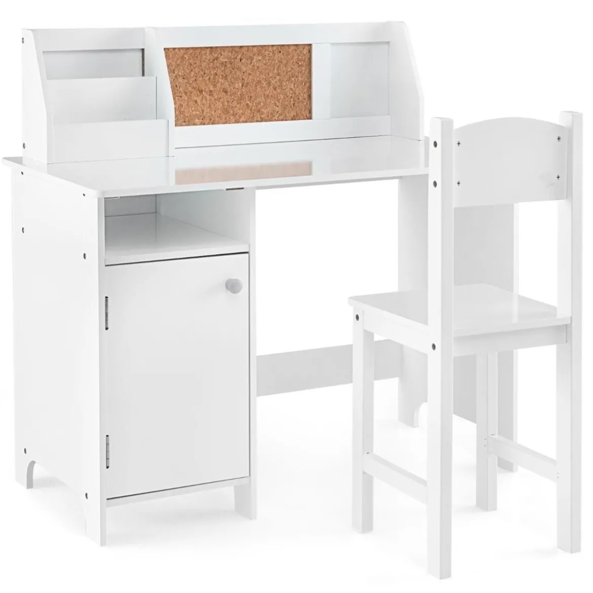 Holz Kinderschreibtisch Set mit Stuhl & Bücherregal & Schrank & Pinnwand Schreibtisch Weiß