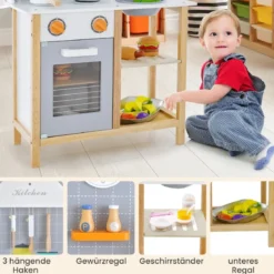 Holz Kinder Spielküchen-Set Spielküchen-Spielzeugset mit Kochgeschirr 57 x 26 x 82 cm