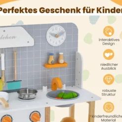 Holz Kinder Spielküchen-Set Spielküchen-Spielzeugset mit Kochgeschirr 57 x 26 x 82 cm