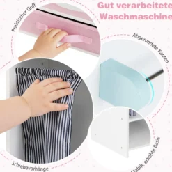 Holz Kinder-Wäsche-Set Spielzeug Waschmaschine mit Waschmittelflasche Bügeleisen Rosa