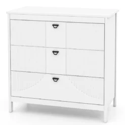 Holz Kommode mit 3 Schubladen & Metallgriffe Modern Sideboard Schubladenschrank