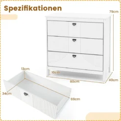 Holz Kommode mit 3 Schubladen & Metallgriffe Modern Sideboard Schubladenschrank